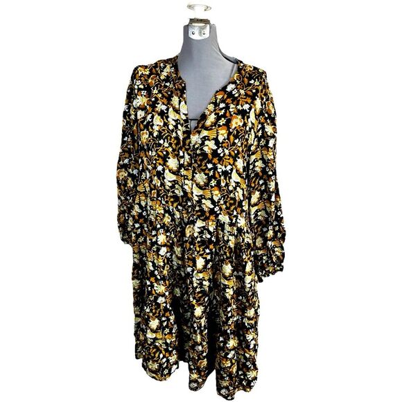 Destination 360 Boho Floral Bird Print V-Neck Midi Dress – Size Large - Picture 1 of 9